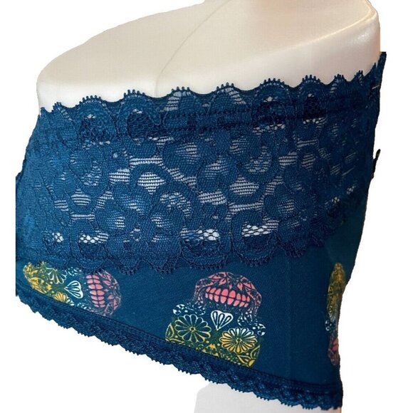 Torrid Plus 5 Teal Blue Calaveras Skull Print Wide Lace Waistband Thong Panties - Picture 3 of 6